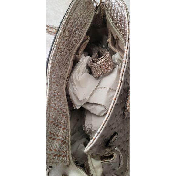 Silver Faux Ostrich Skin Pattern Leather Women’s Satchel Purse Handbag Used - Picture 12 of 16